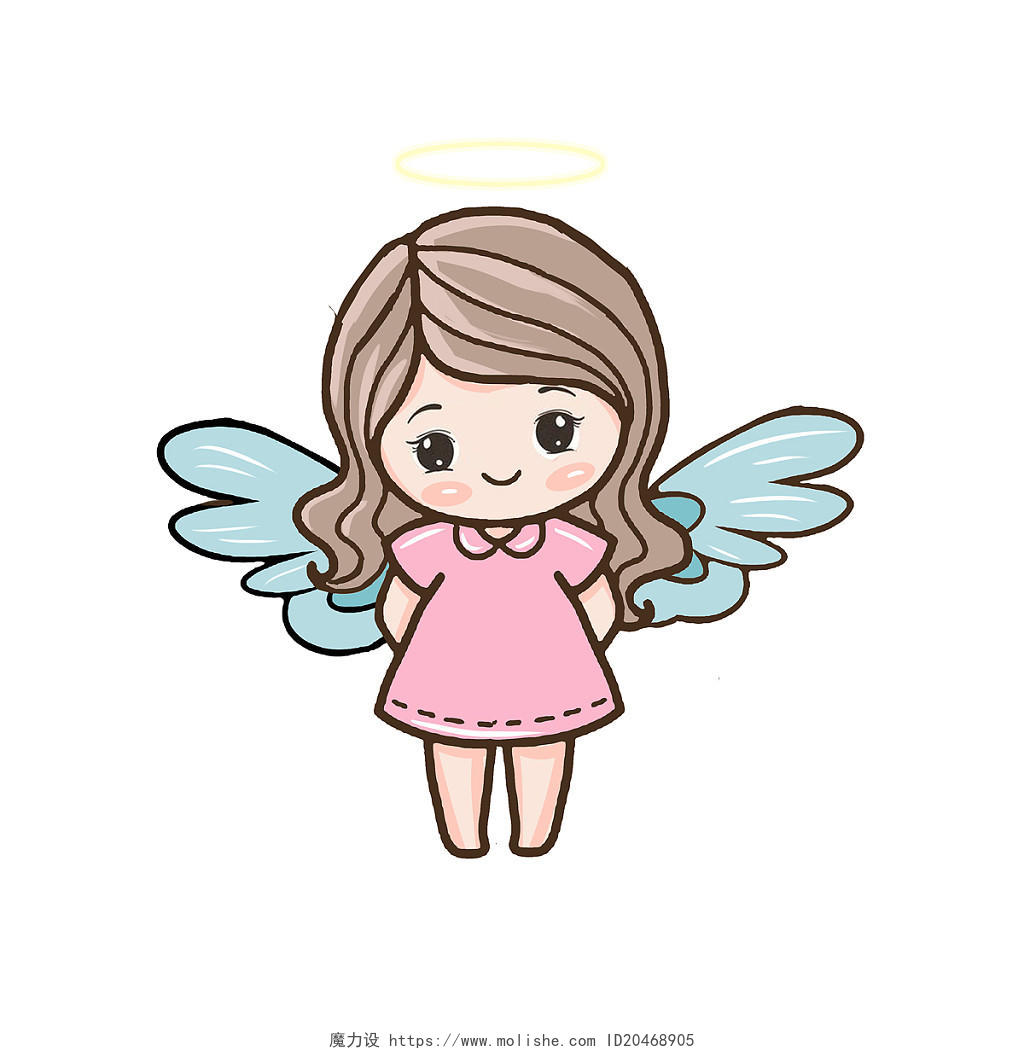 卡通插画风翅膀女孩可爱扁平天使女孩插图人物翅膀